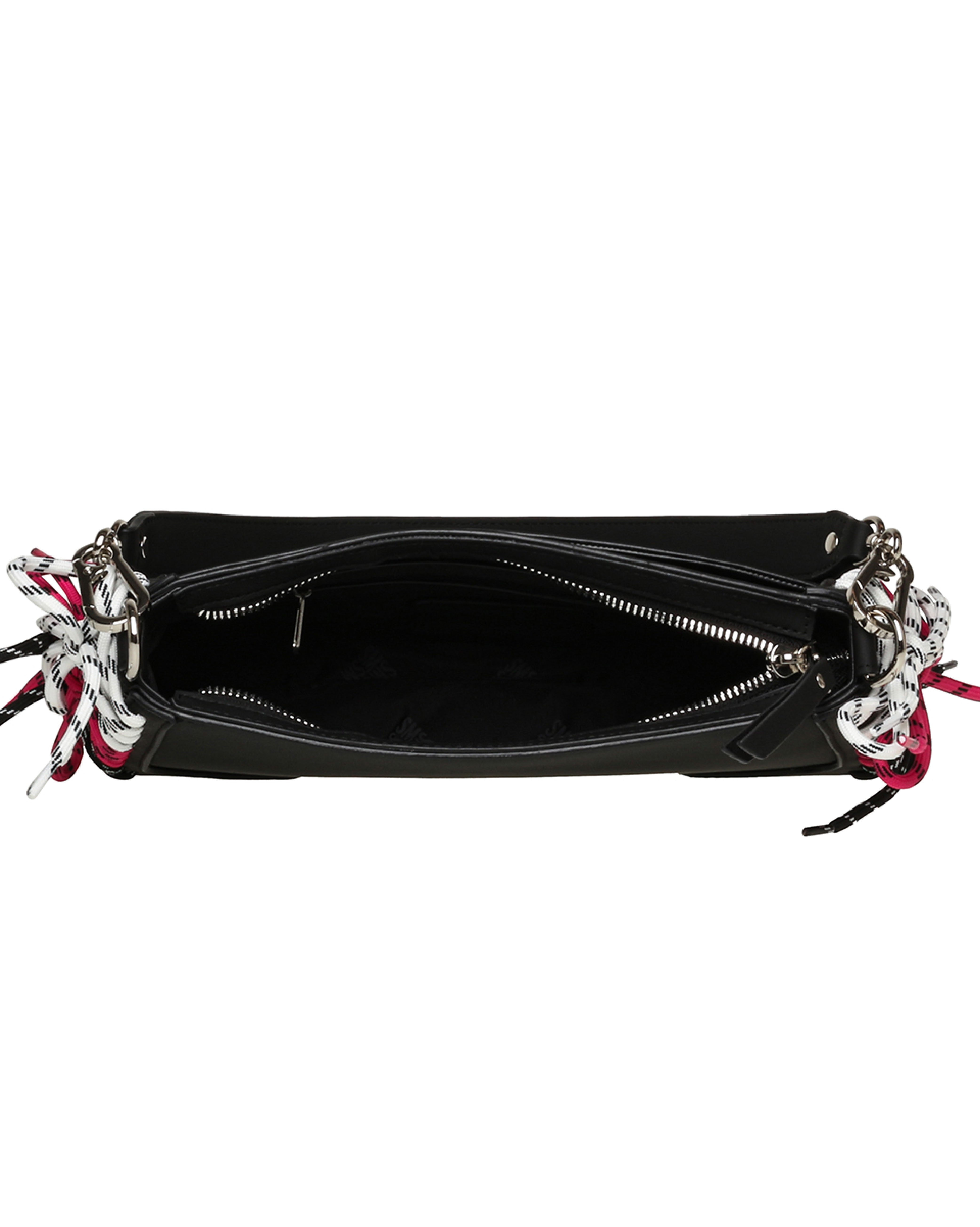 BSENNA 三色綁帶造型寬帶斜背包-黑色