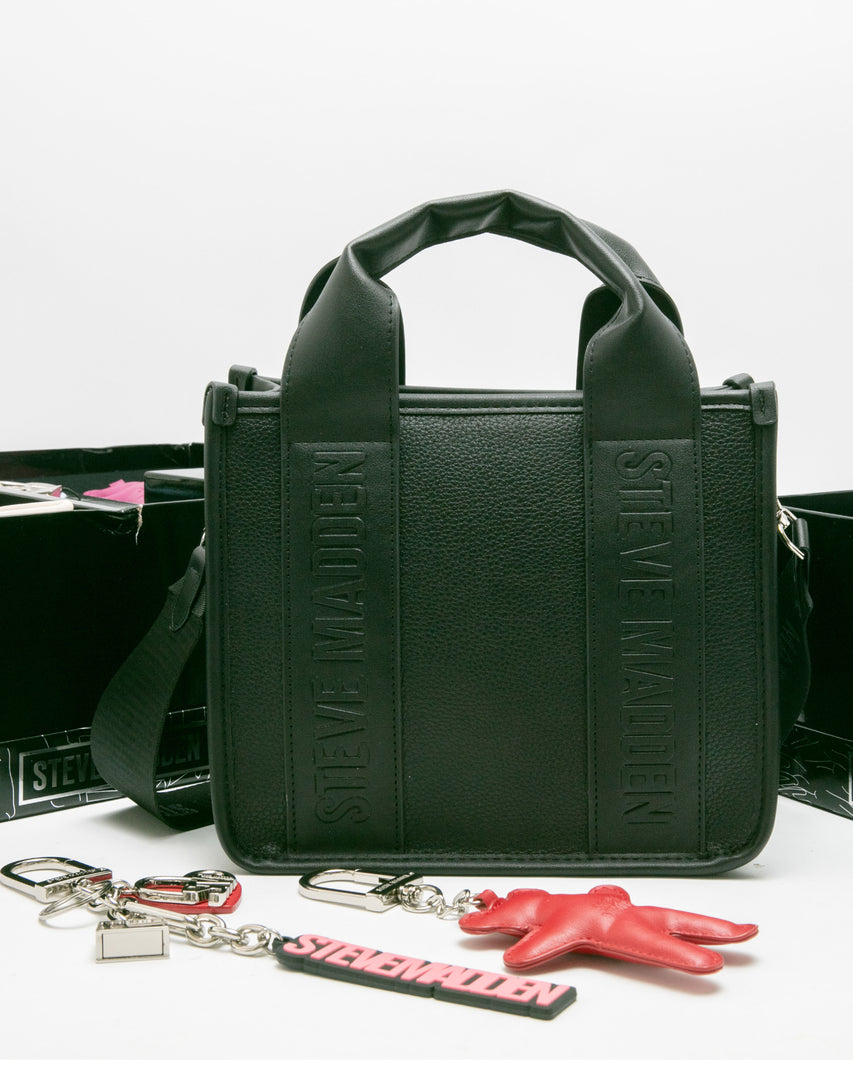 素面LOGO寬背帶雙吊飾禮盒-黑色