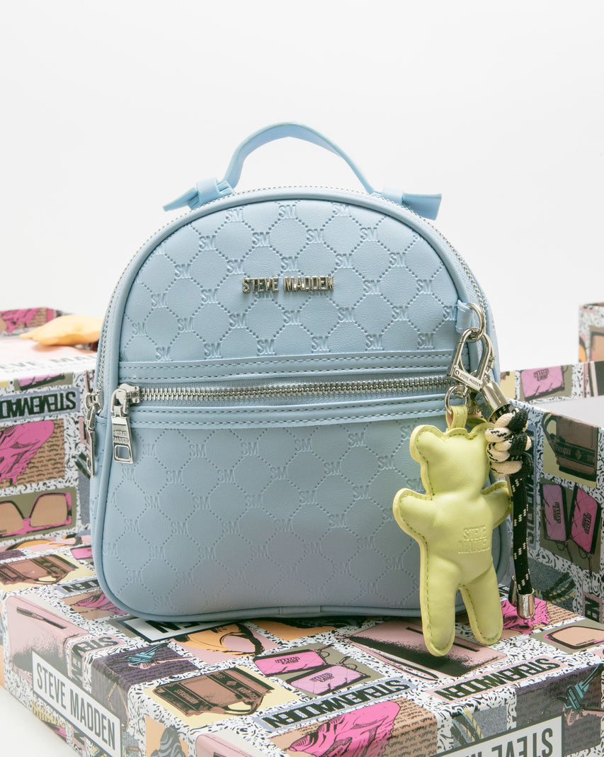 童趣雙吊飾/菱格紋後背包禮盒-藍色