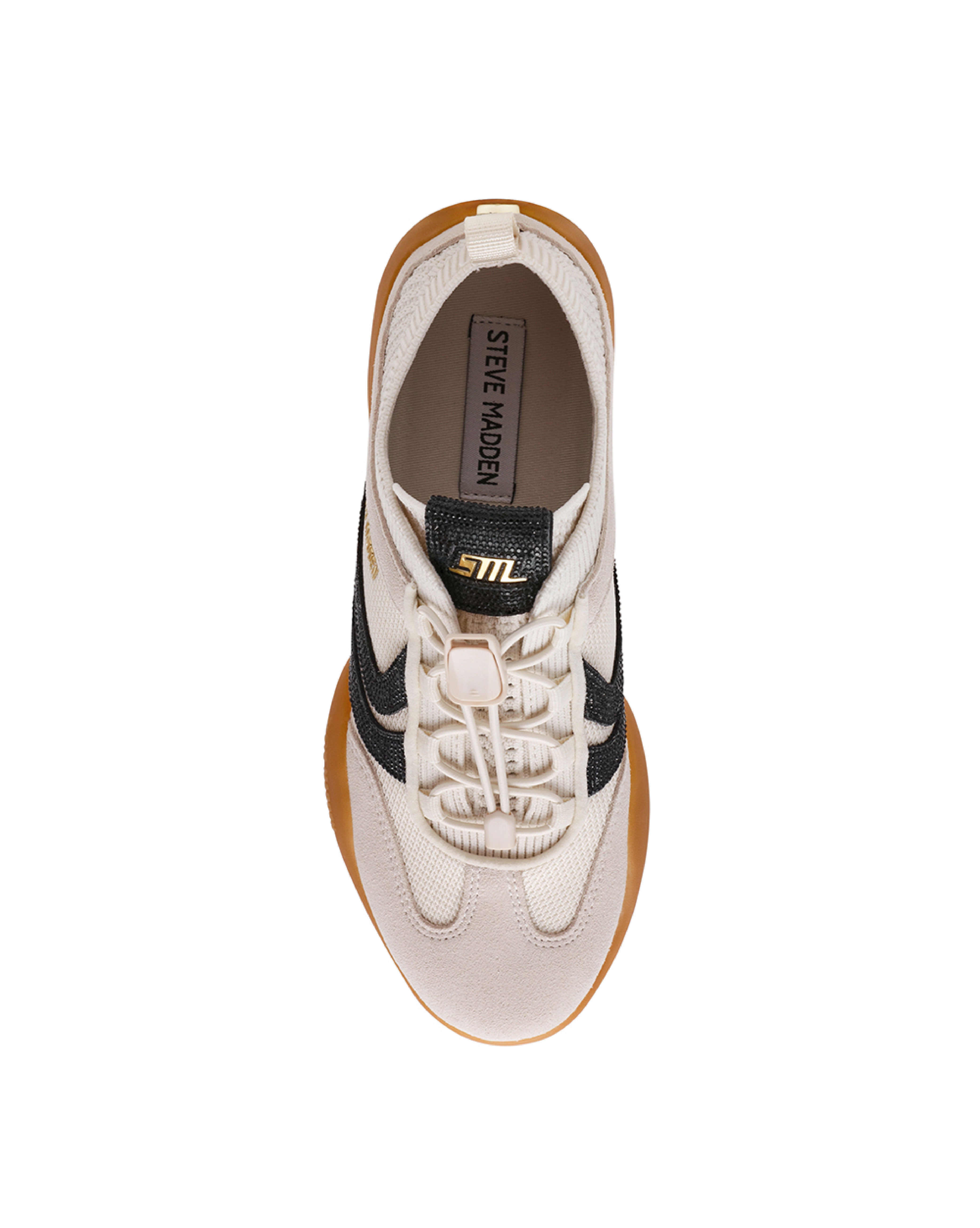 BISCOTTI-R 閃鑽異材質拼接休閒運動鞋-米色