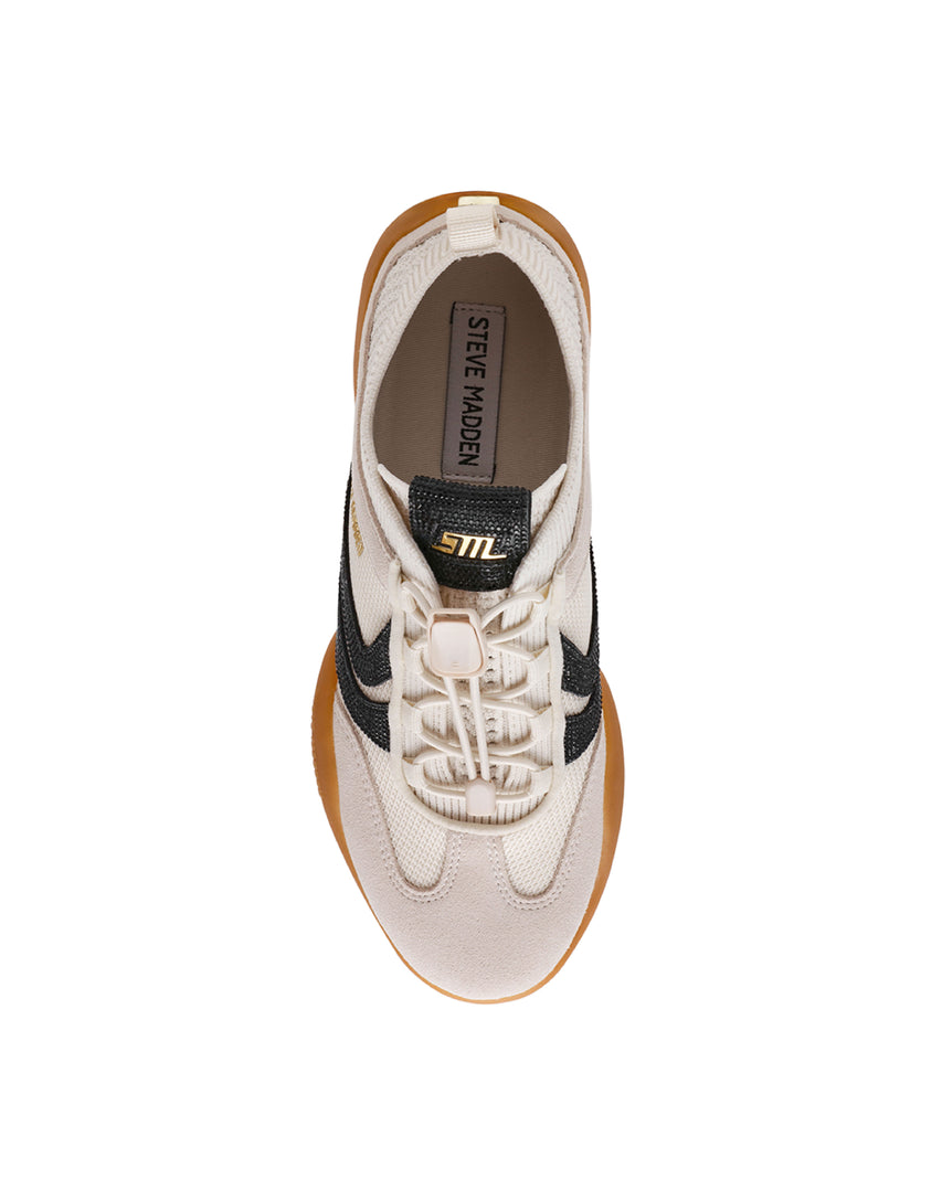 BISCOTTI-R 閃鑽異材質拼接休閒運動鞋-米色