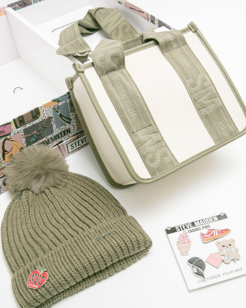 LOGO寬帶兩用包/潮流徽章毛帽禮盒-墨綠色