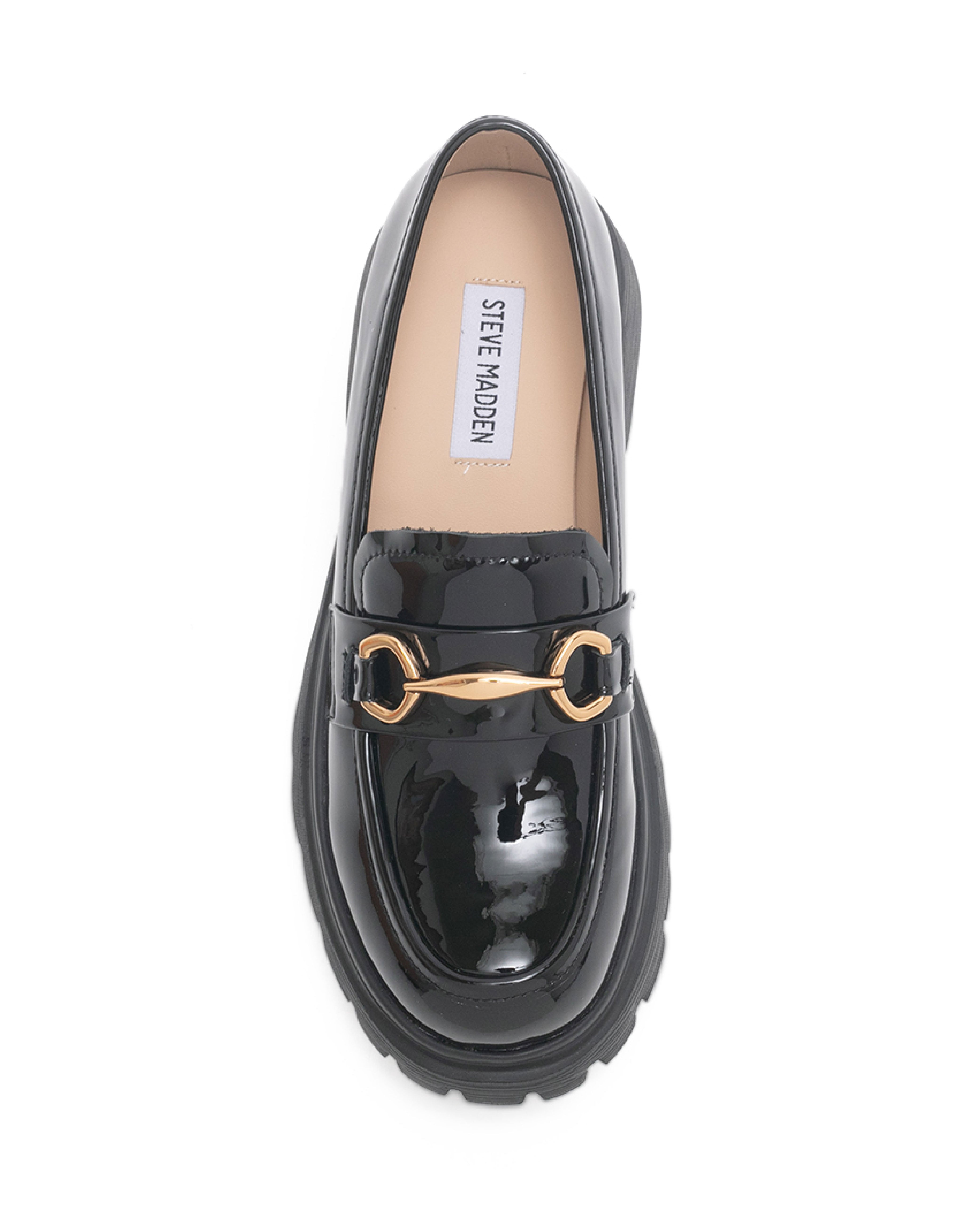 TWQUINN 真皮素面馬銜釦飾樂福鞋-鏡黑