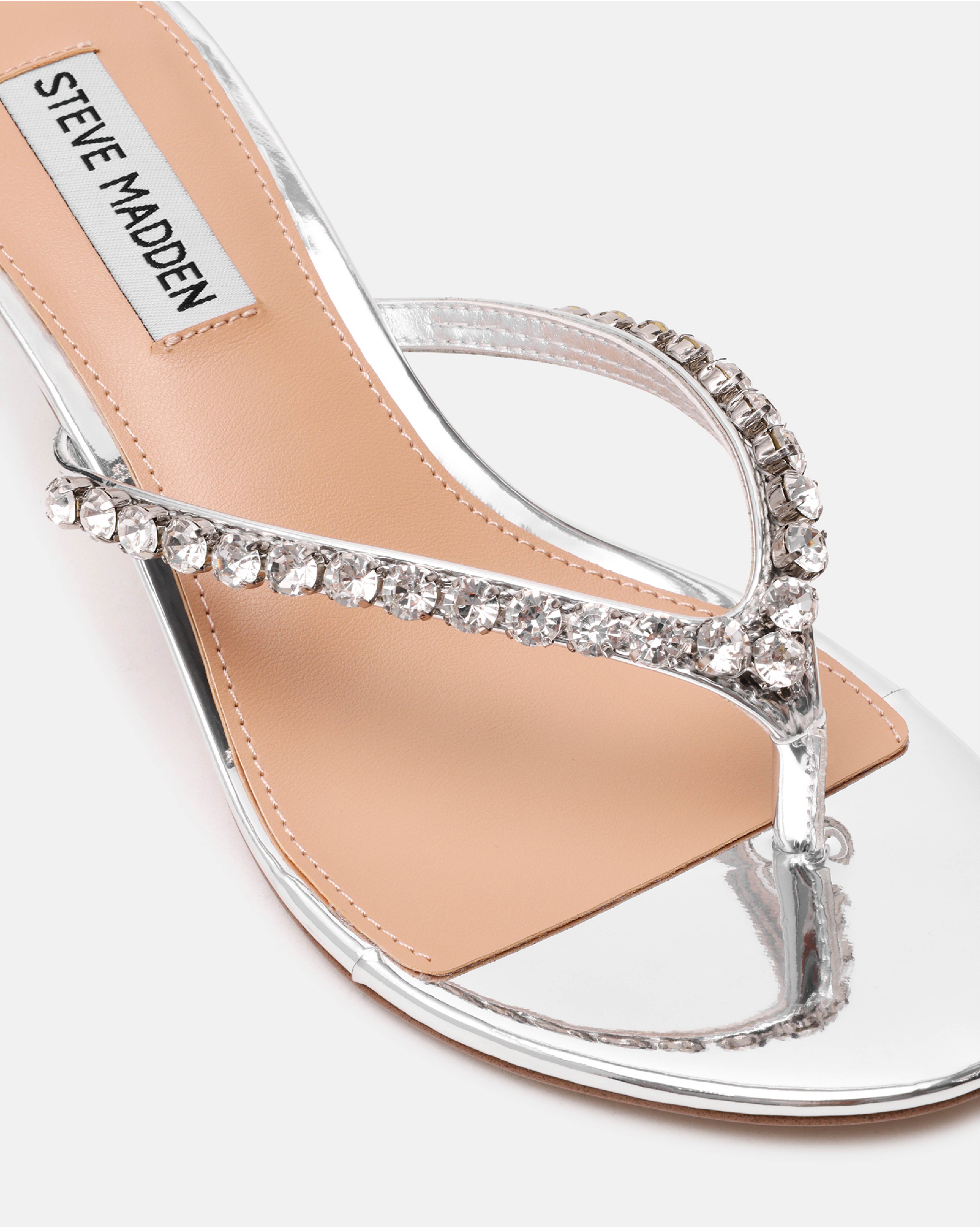 SLATER 閃鑽細帶人字低跟拖鞋-銀色