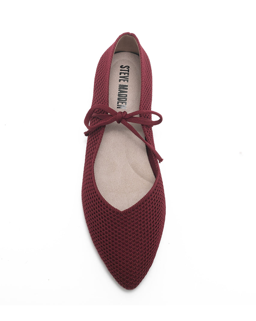 TWAILEE 彈性布面綁帶平底娃娃鞋-紅色