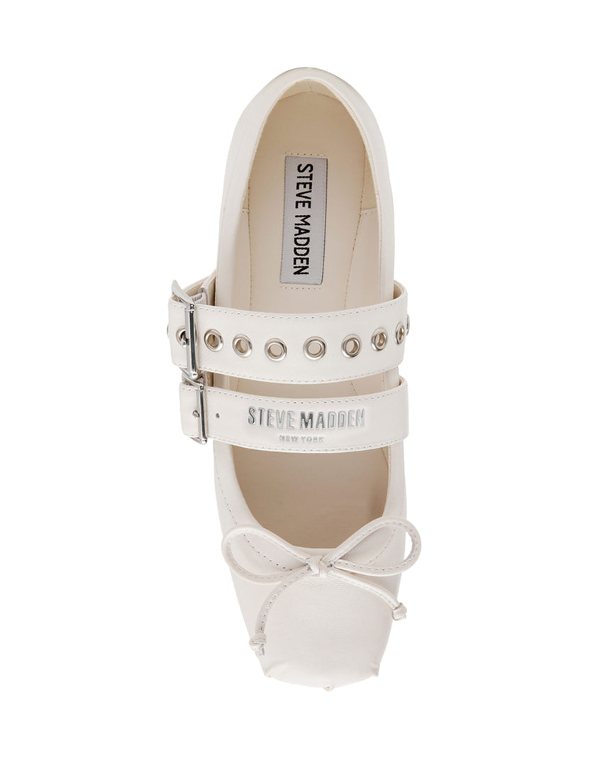 CEARA 芭蕾方頭率性雙扣寬帶瑪莉珍-白色