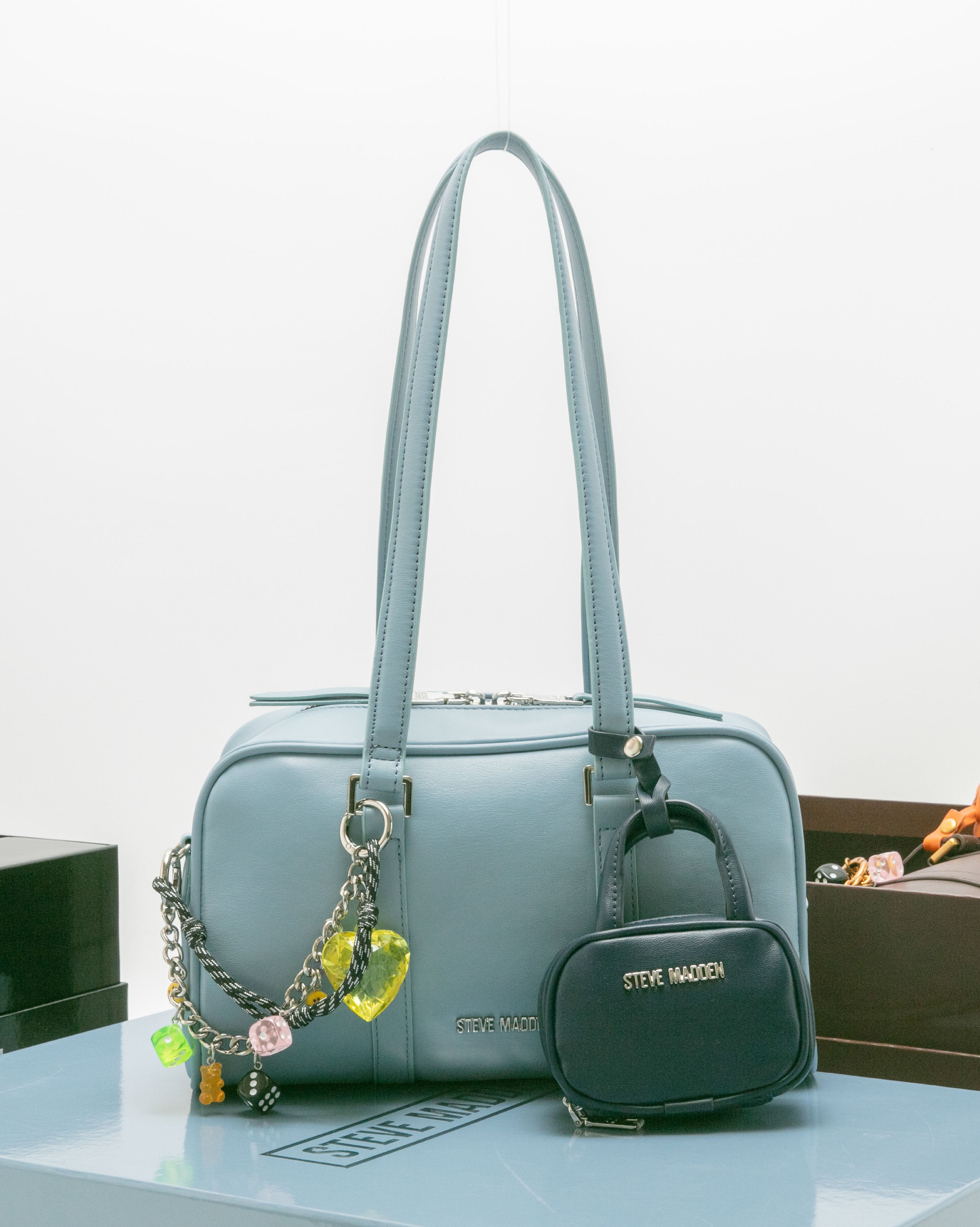 潮流撞色耳機包/法棍肩背包禮盒-藍色