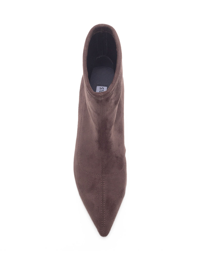 TWKLOE 絨面尖頭粗跟短靴-卡其色