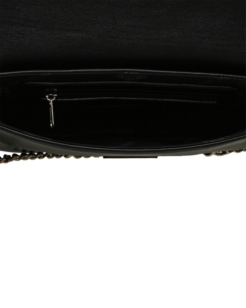 BFRANCE 閃鑽雙帶翻蓋斜背包-黑色