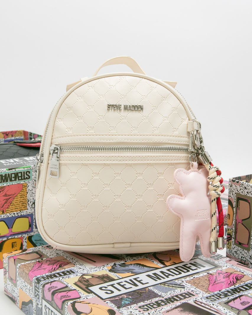 童趣雙吊飾/菱格紋後背包禮盒-米色