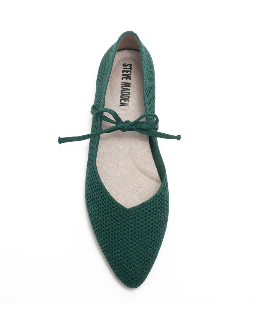 TWAILEE 彈性布面綁帶平底娃娃鞋-綠色
