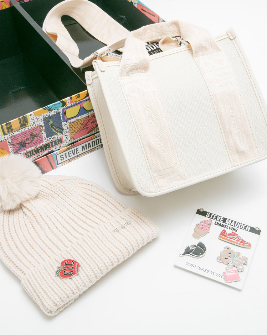 LOGO寬帶兩用包/潮流徽章毛帽禮盒-米色