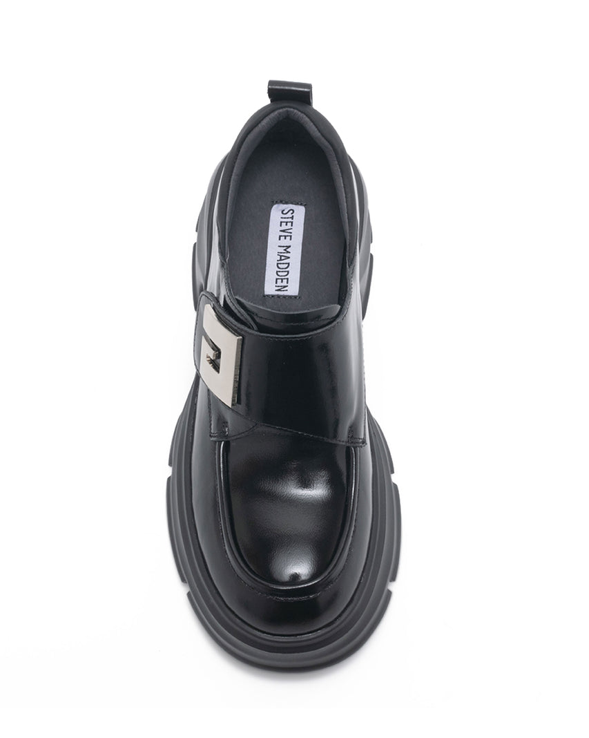 TWVERNA 厚底方形扣飾休閒樂福鞋-鏡黑