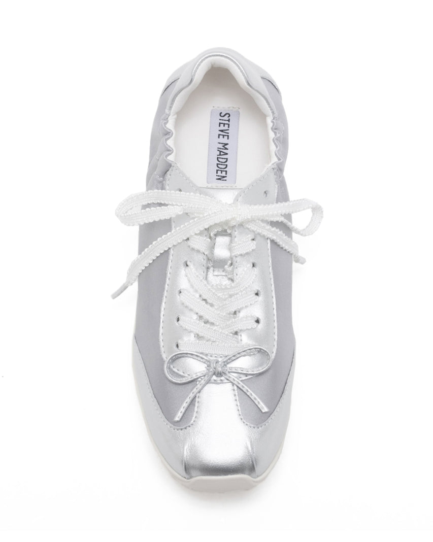 【線上獨家款】TWSHOONG 芭蕾緞面雙蝴蝶結休閒鞋-銀色