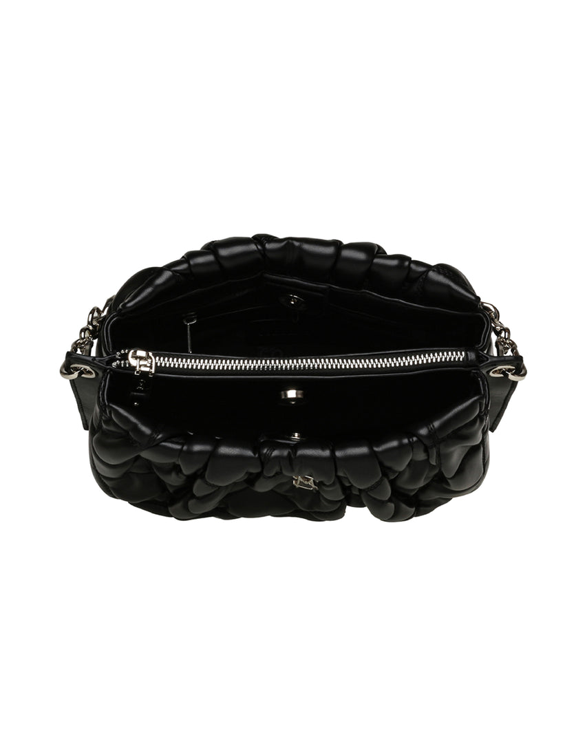 BTANSIES 菱格紋抓皺鍊帶斜背包-黑色