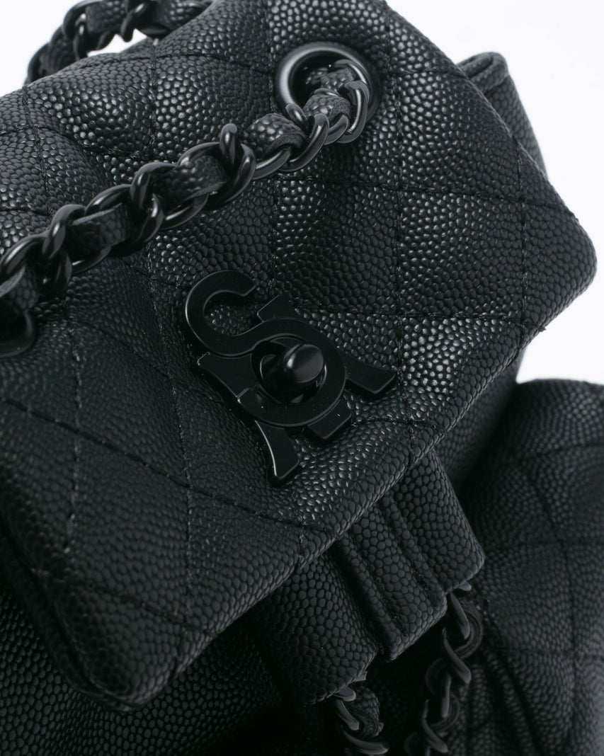 BSEDA 菱格紋雙口袋後背包-黑色