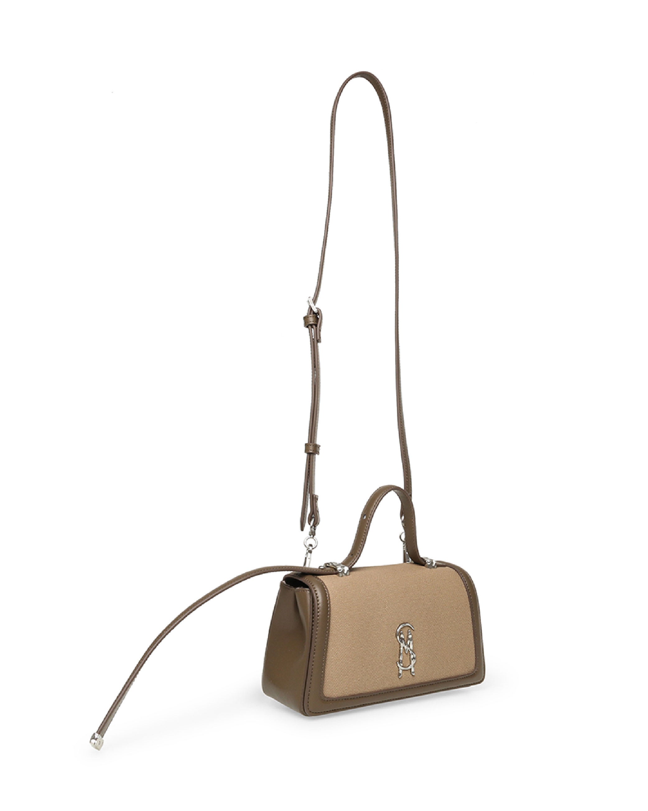 BQUILL 草編拼接翻蓋側背包-咖啡色