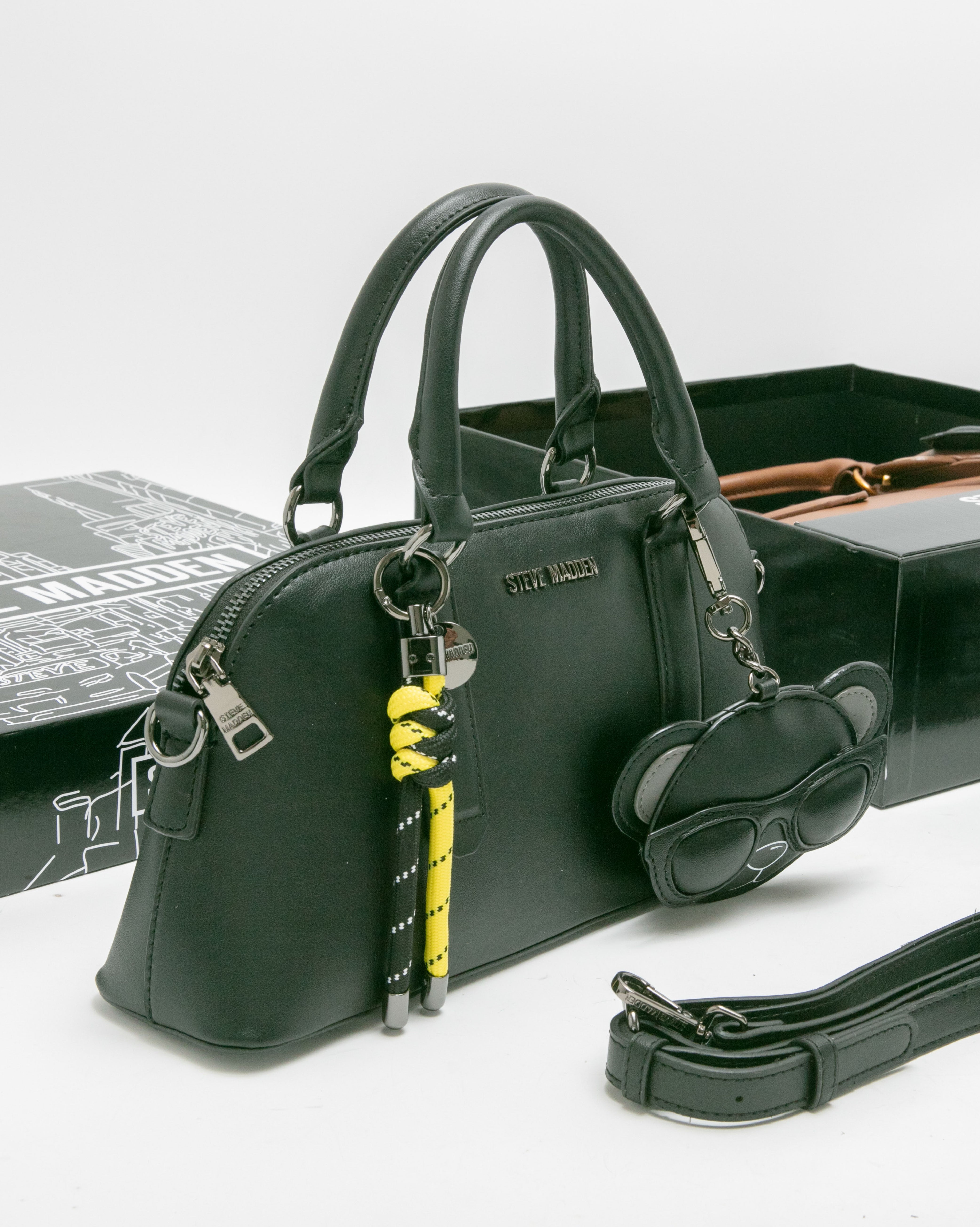 潮流小熊雙吊飾/素面兩用包禮盒-黑色