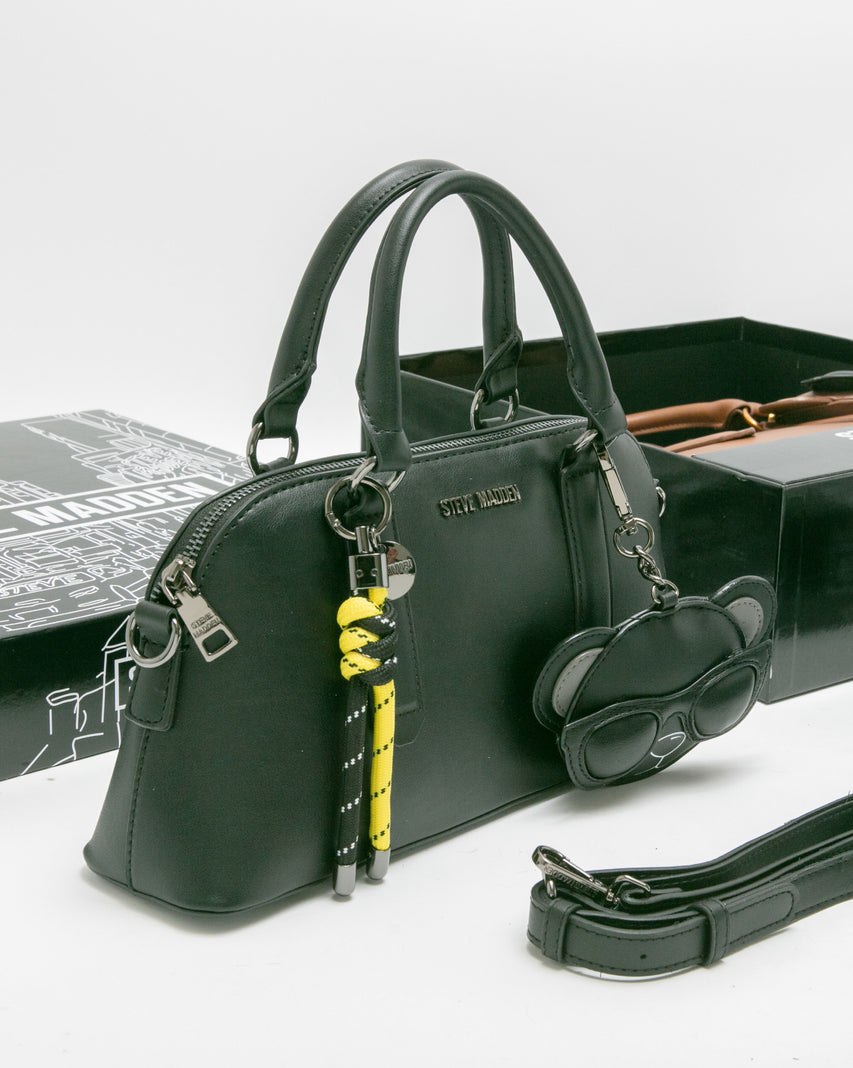 潮流小熊雙吊飾/素面兩用包禮盒-黑色