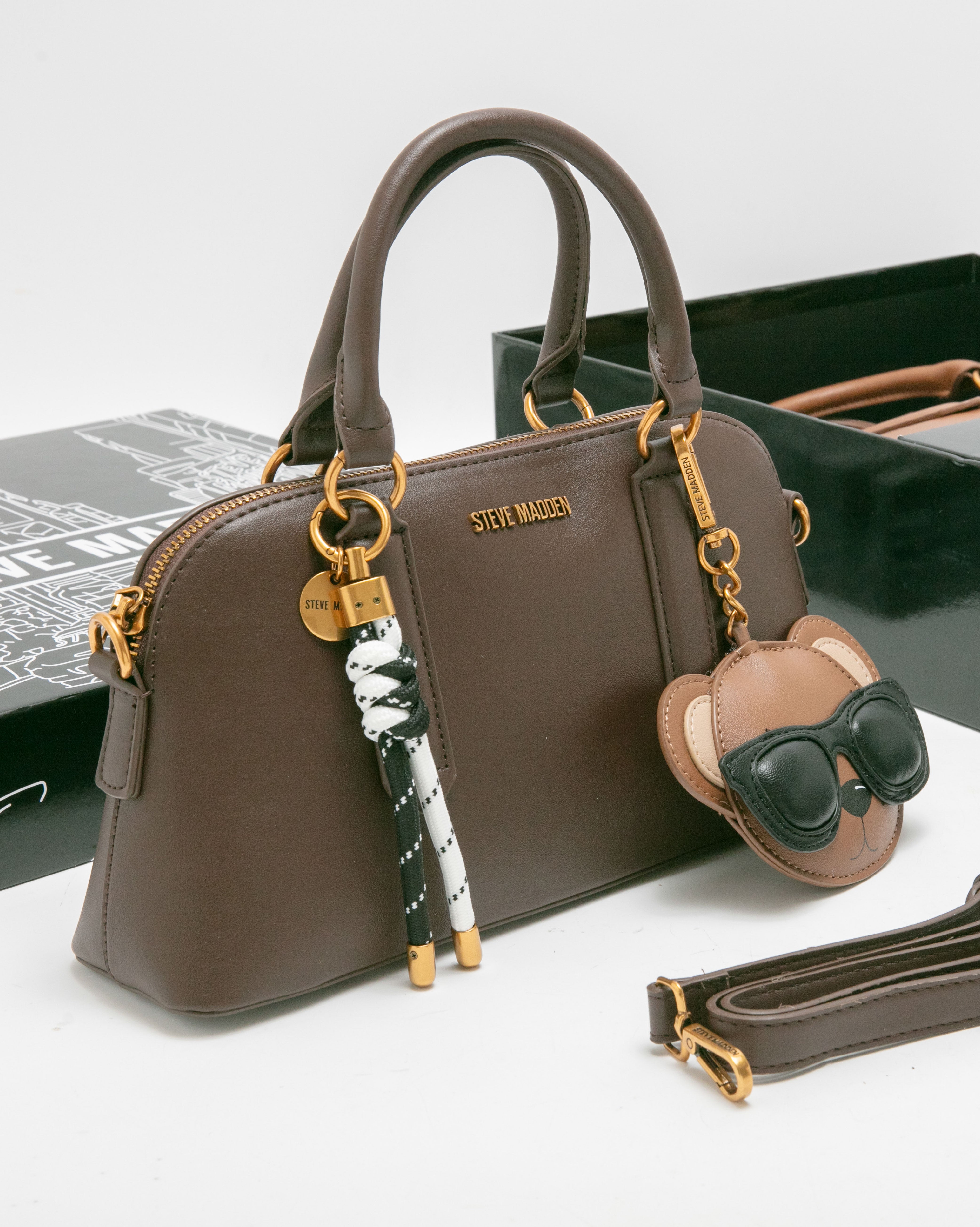 潮流小熊雙吊飾/素面兩用包禮盒-咖啡色