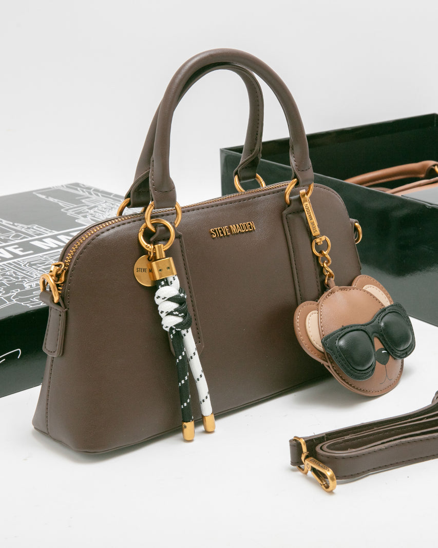 潮流小熊雙吊飾/素面兩用包禮盒-咖啡色