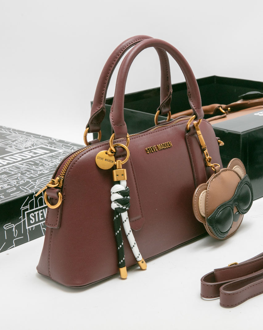 潮流小熊雙吊飾/素面兩用包禮盒-酒紅色