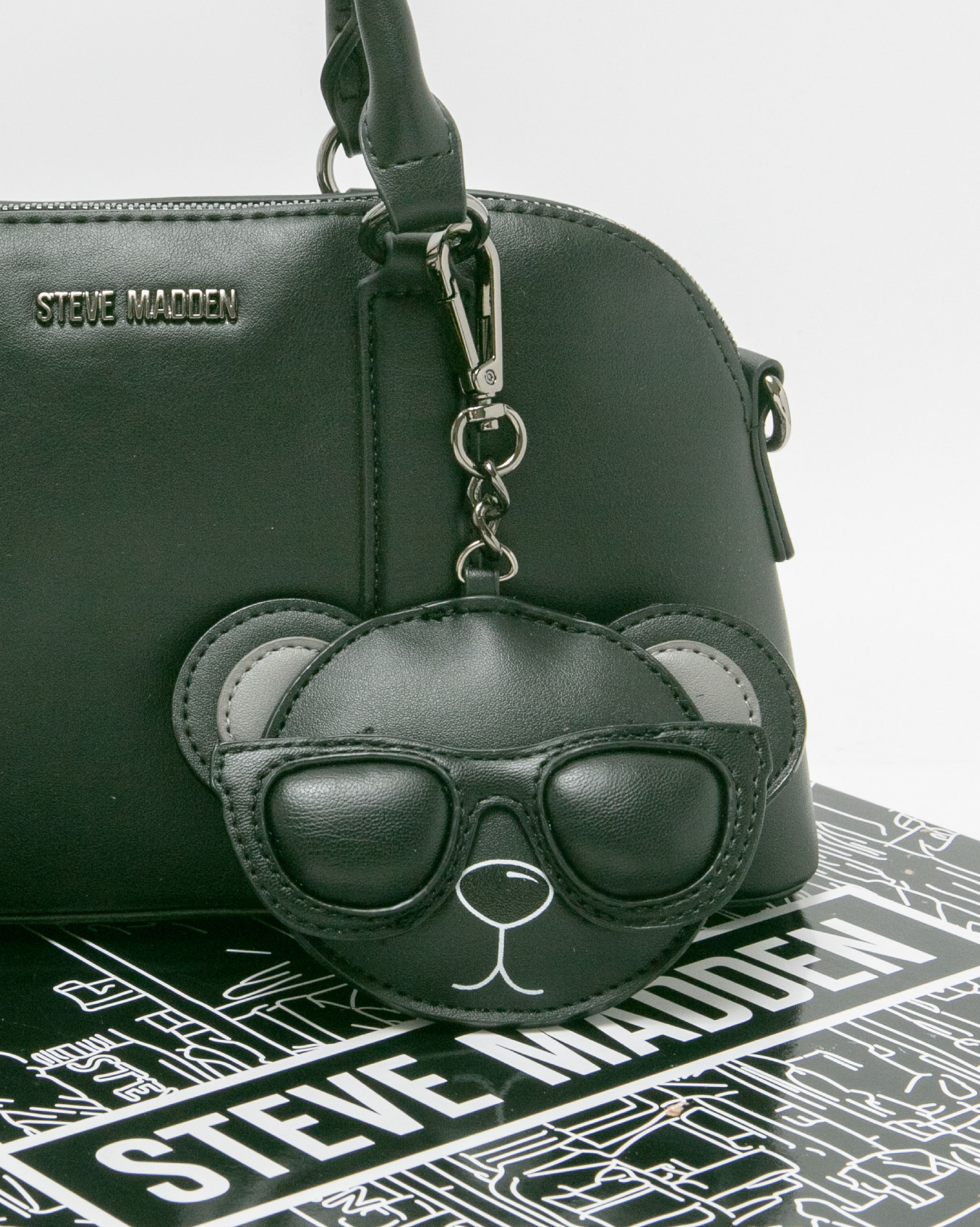 潮流小熊雙吊飾/素面兩用包禮盒-黑色