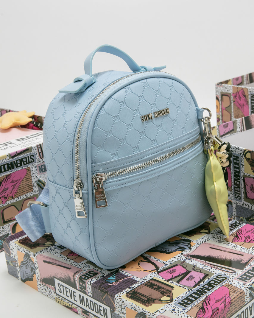 童趣雙吊飾/菱格紋後背包禮盒-藍色