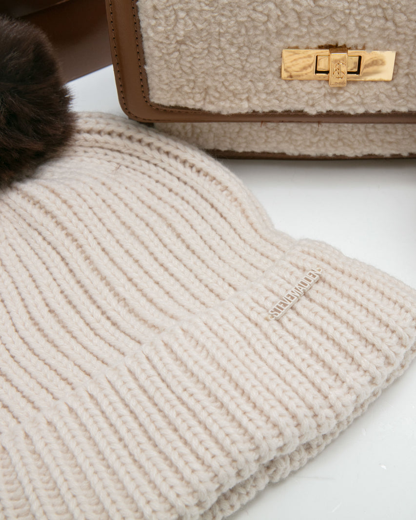 【線上獨家禮盒】毛毛信封包/針織毛帽三件禮盒組-咖啡色