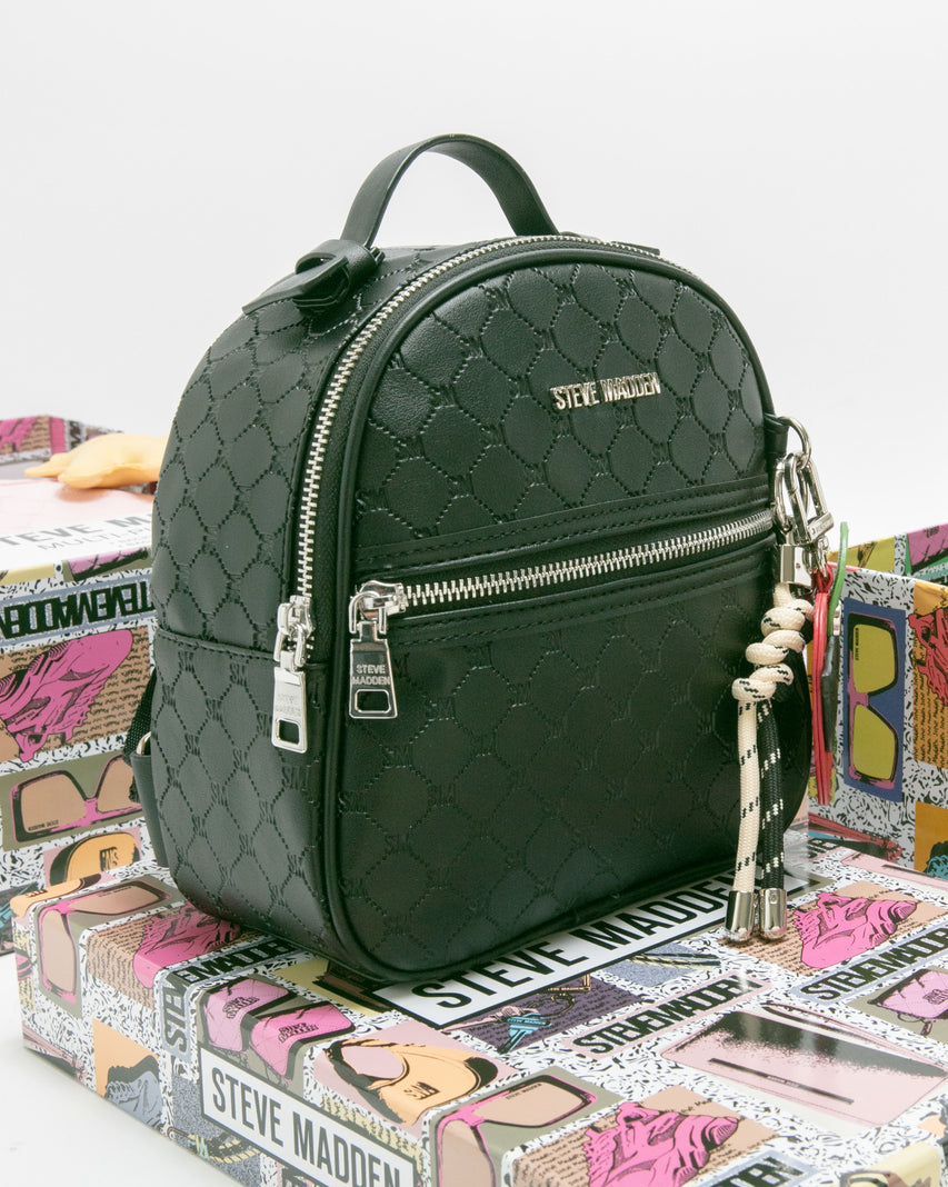 童趣雙吊飾/菱格紋後背包禮盒-黑色