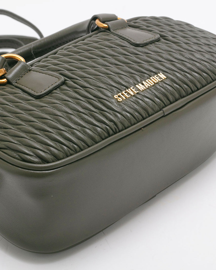 BEMILIEE 編織抓皺小法棍包-墨綠色