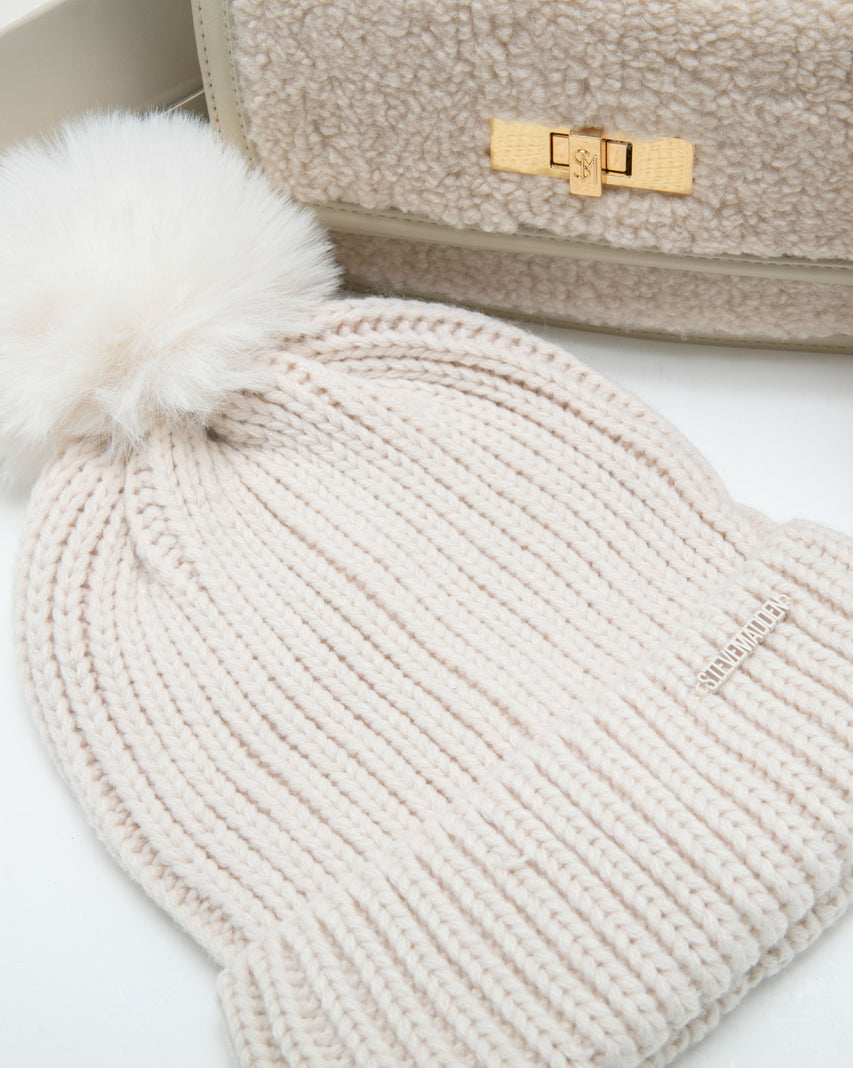 【線上獨家禮盒】毛毛信封包/針織毛帽三件禮盒組-米色