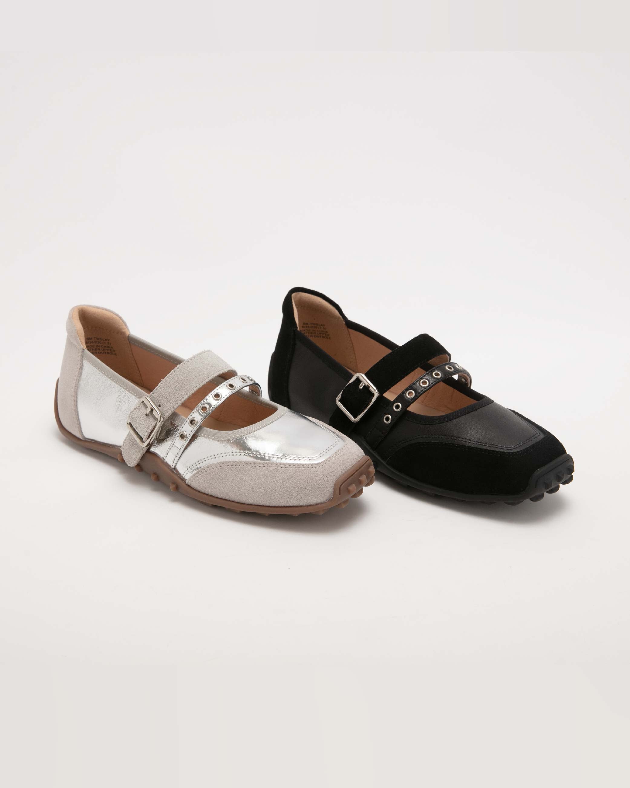 TWSLAY 異材質拼接雙帶瑪莉珍鞋-銀色