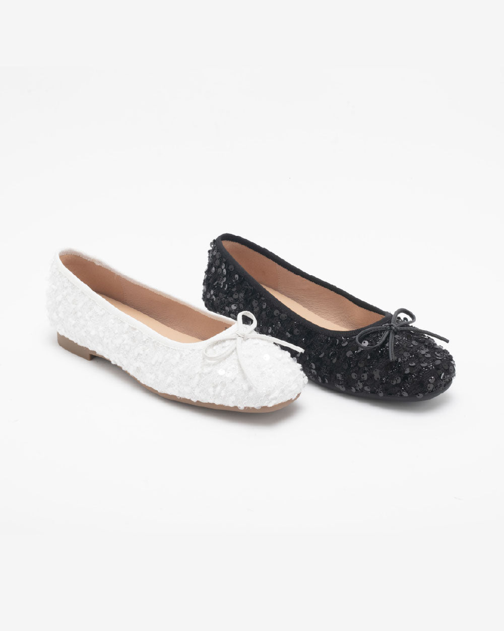 TWDIANE 輕奢亮片蝴蝶結平底鞋-白色