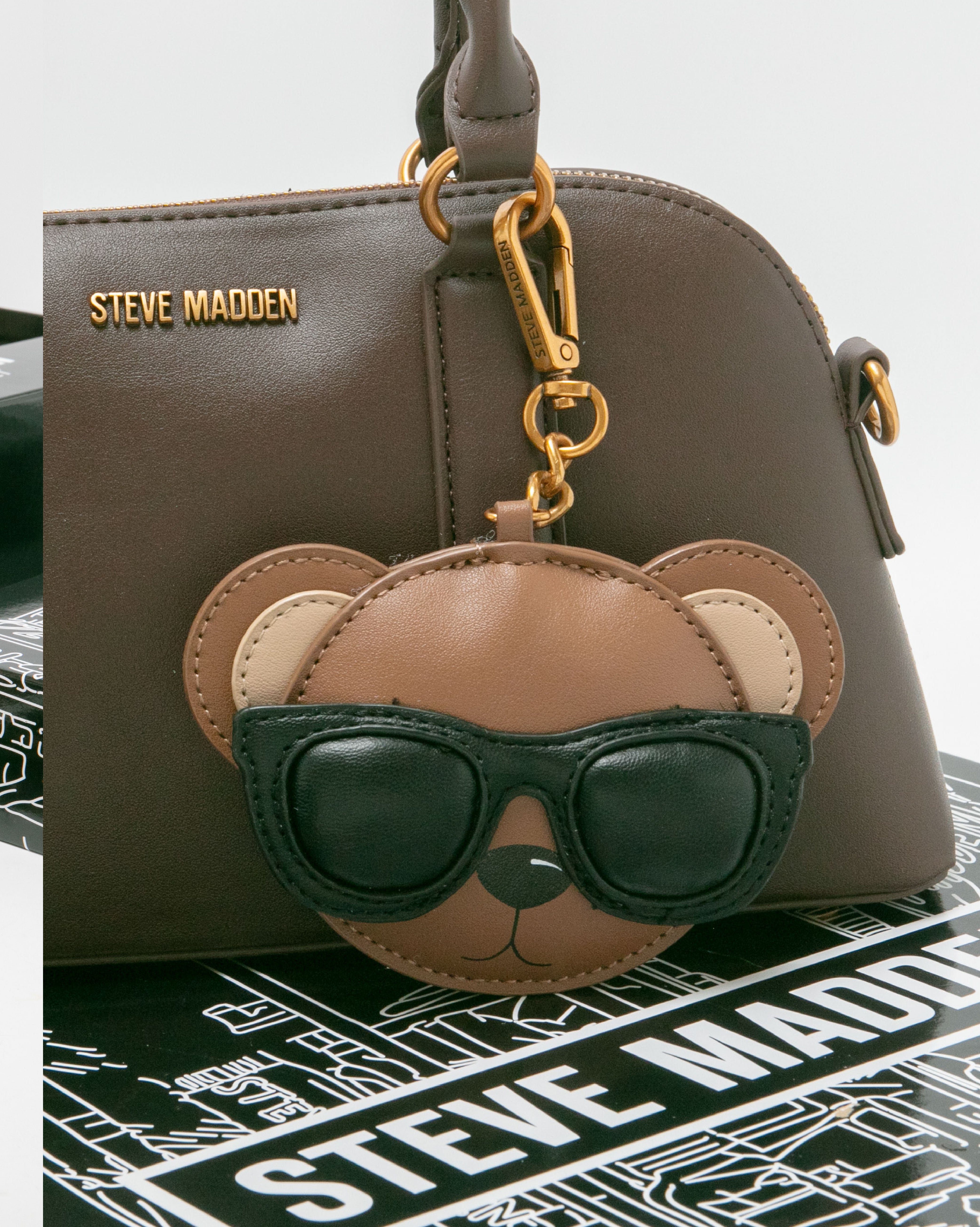 潮流小熊雙吊飾/素面兩用包禮盒-咖啡色