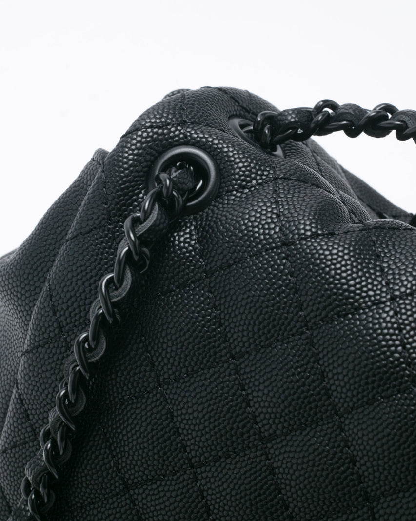 BSEDA 菱格紋雙口袋後背包-黑色