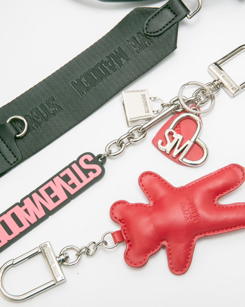 素面LOGO寬背帶雙吊飾禮盒-黑色