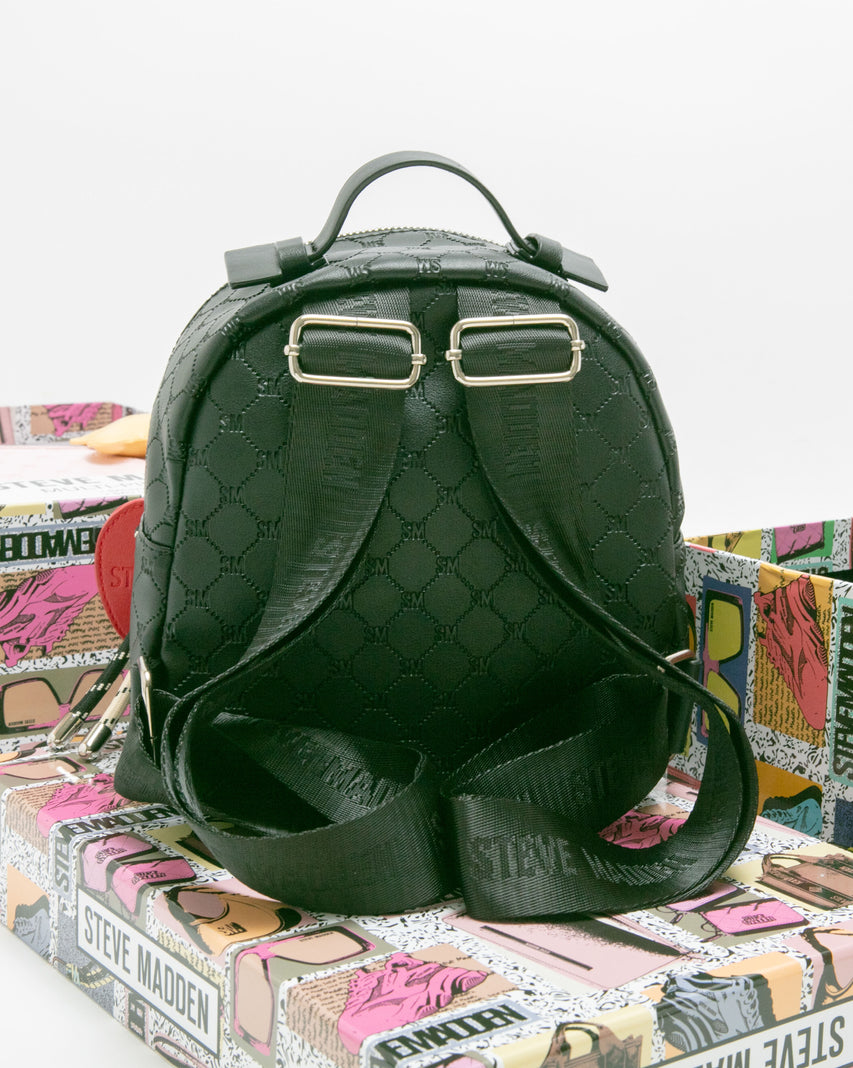 童趣雙吊飾/菱格紋後背包禮盒-黑色