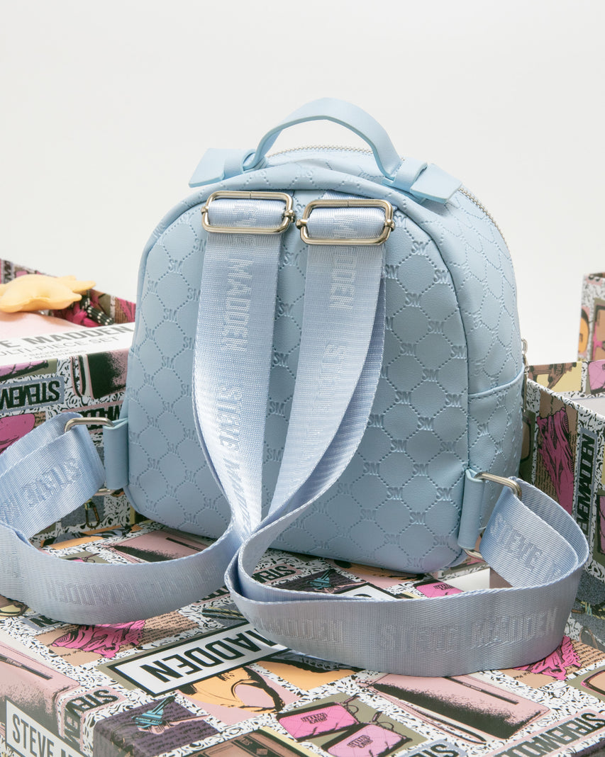 童趣雙吊飾/菱格紋後背包禮盒-藍色