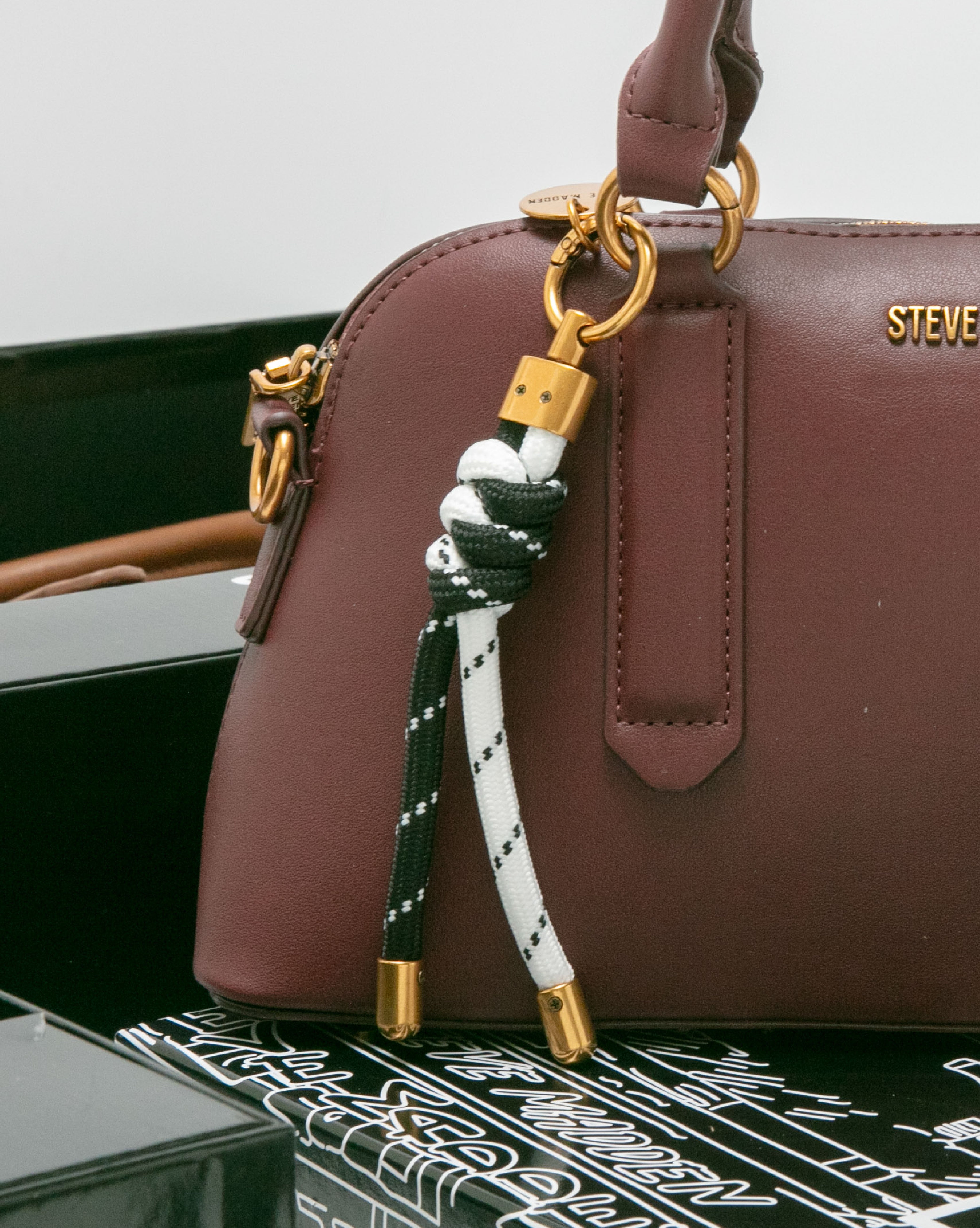 潮流小熊雙吊飾/素面兩用包禮盒-酒紅色