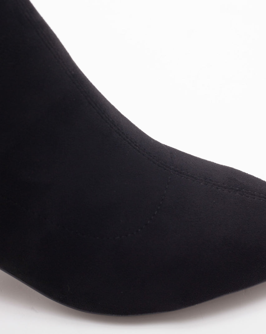 TWVENOM 絨面尖頭粗跟長靴-黑色