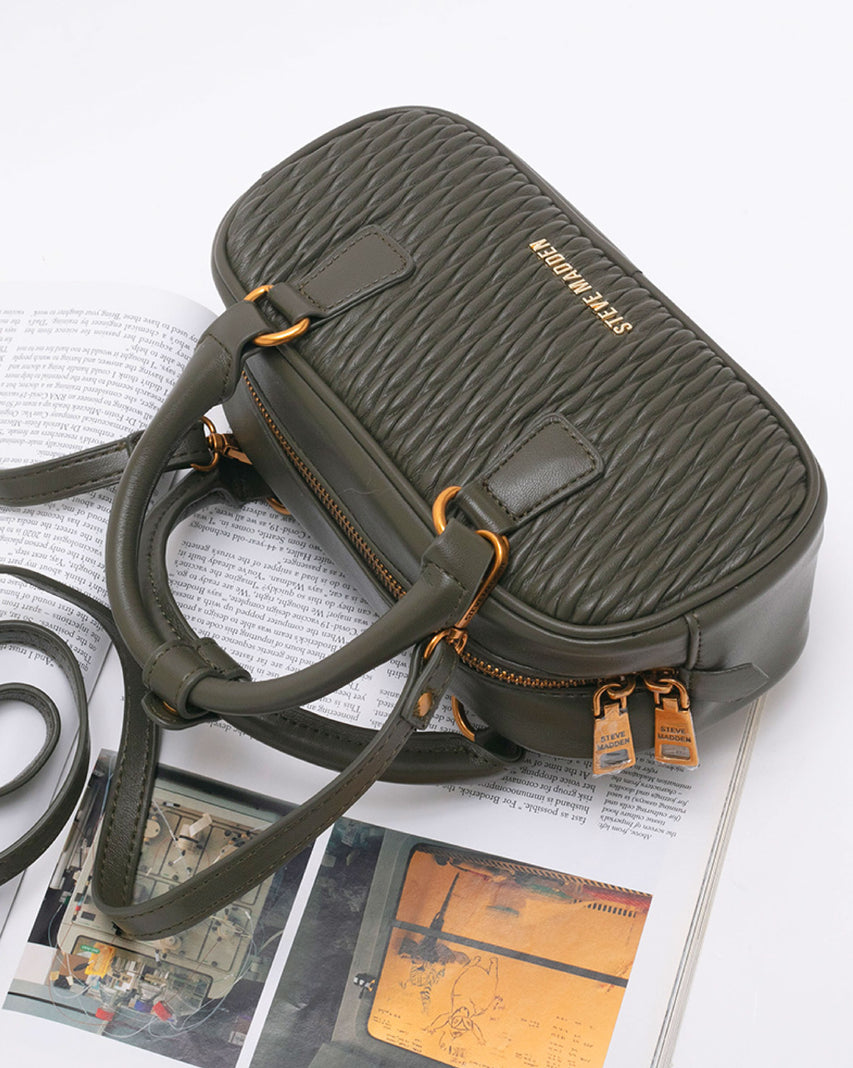 BEMILIEE 編織抓皺小法棍包-墨綠色