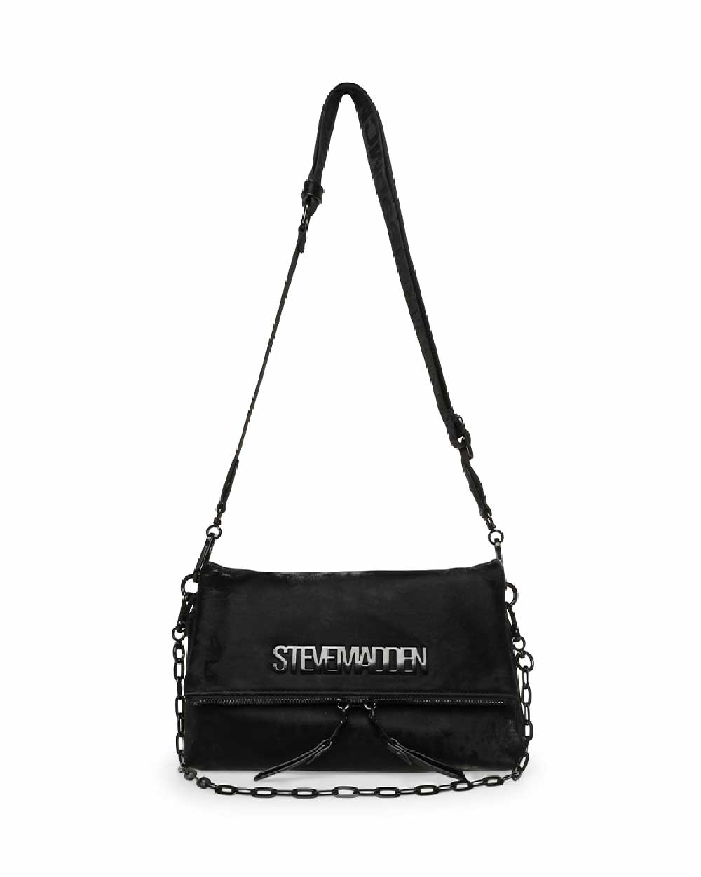 BDORCY-V 翻蓋素面寬帶斜背包-黑色