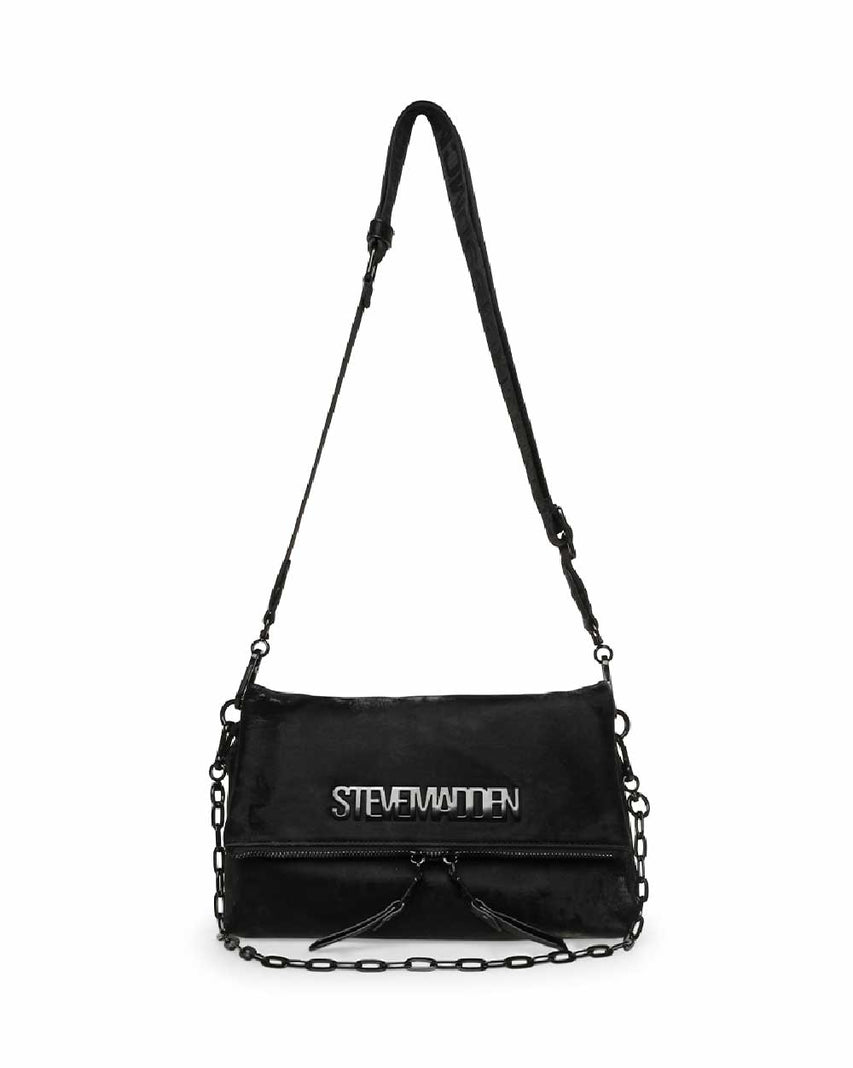 BDORCY-V 翻蓋素面寬帶斜背包-黑色