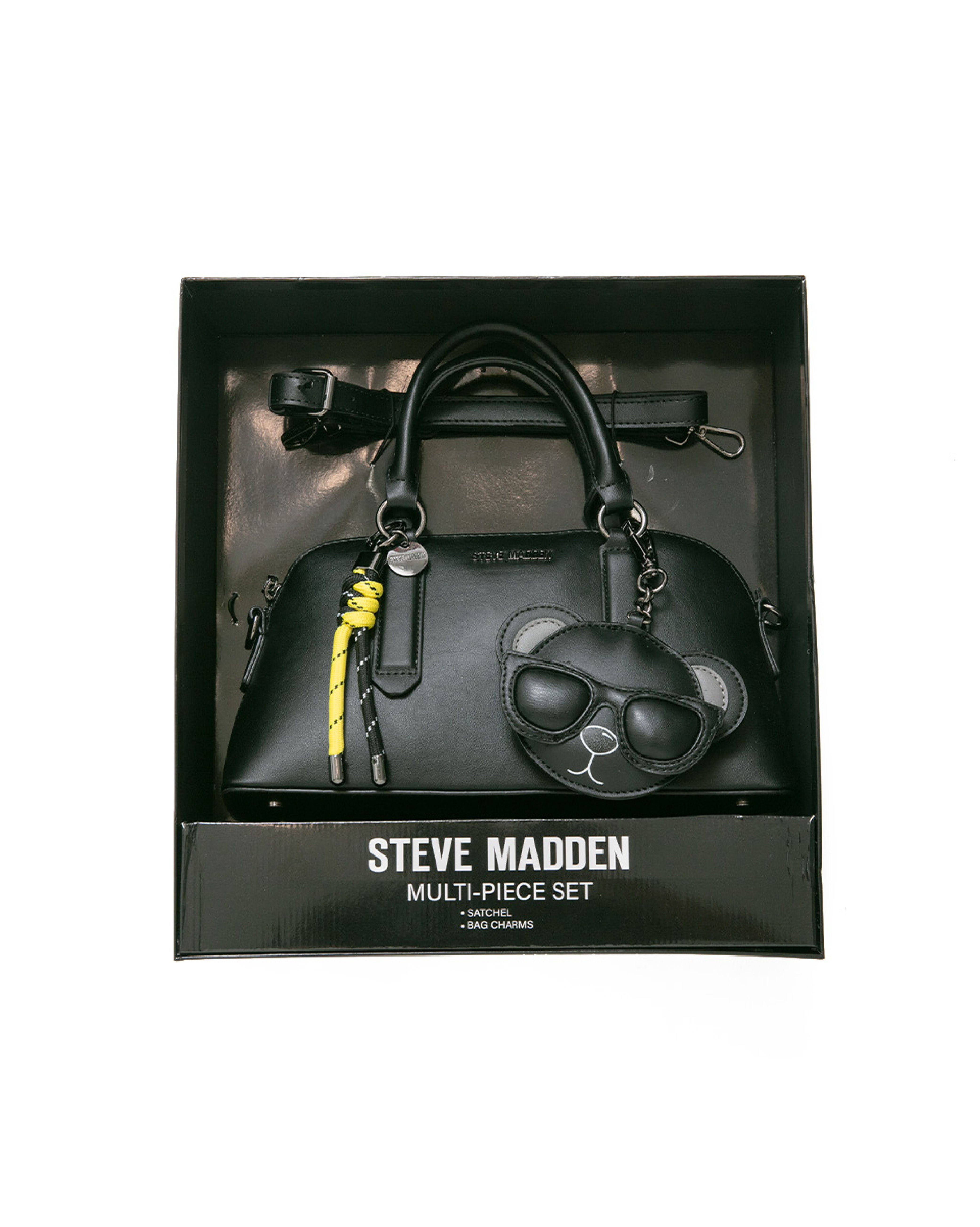 潮流小熊雙吊飾/素面兩用包禮盒-黑色