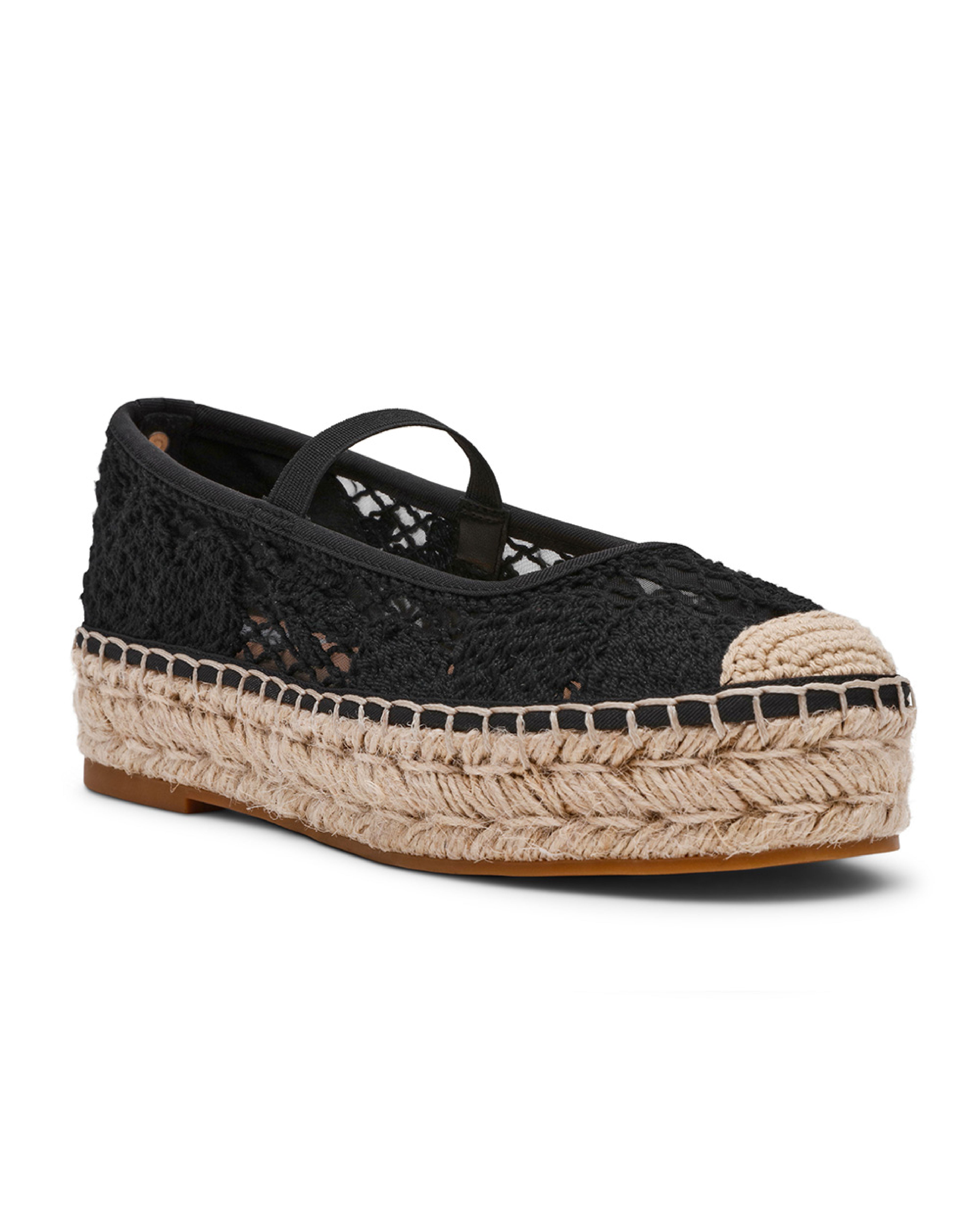 CANDI 草編簍空厚底瑪莉珍鞋-黑色