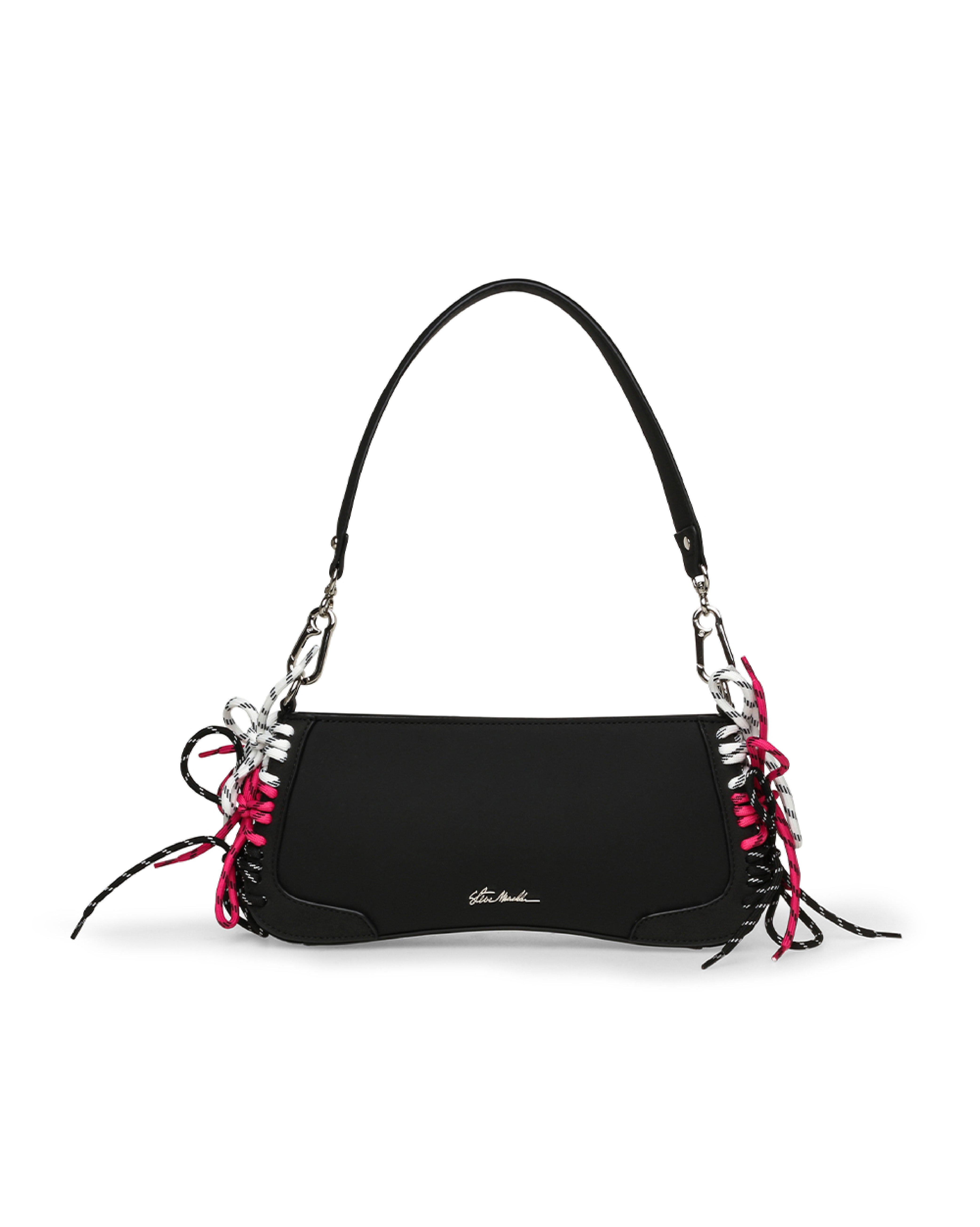 BSENNA 三色綁帶造型寬帶斜背包-黑色