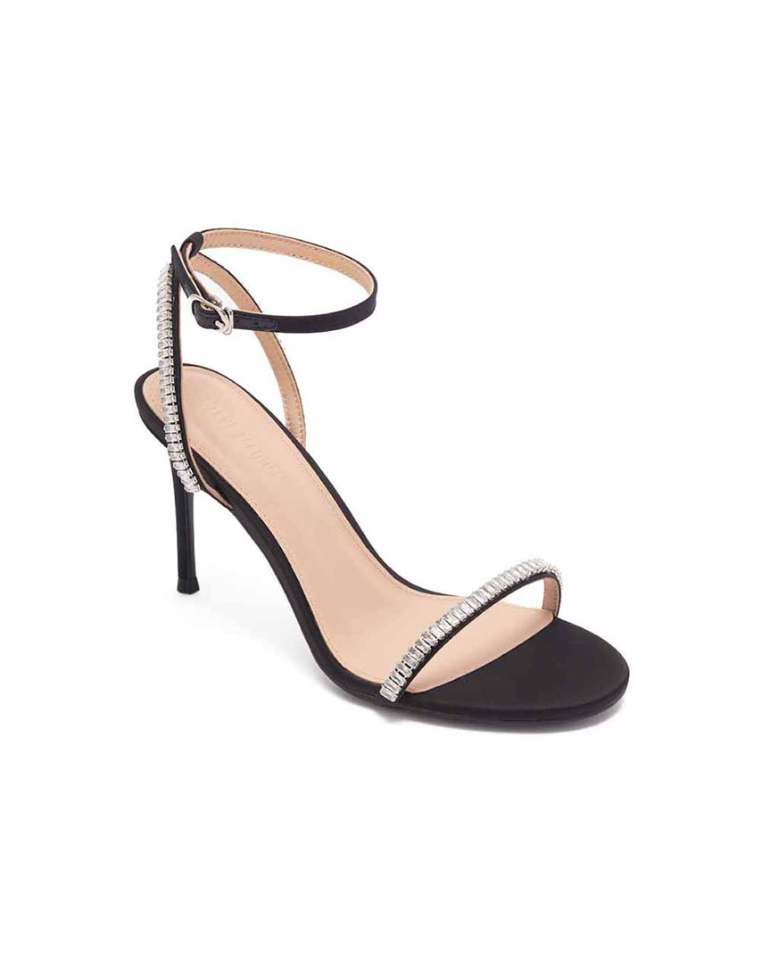TWJANET 奢華閃鑽繞踝一字帶涼跟鞋-黑色