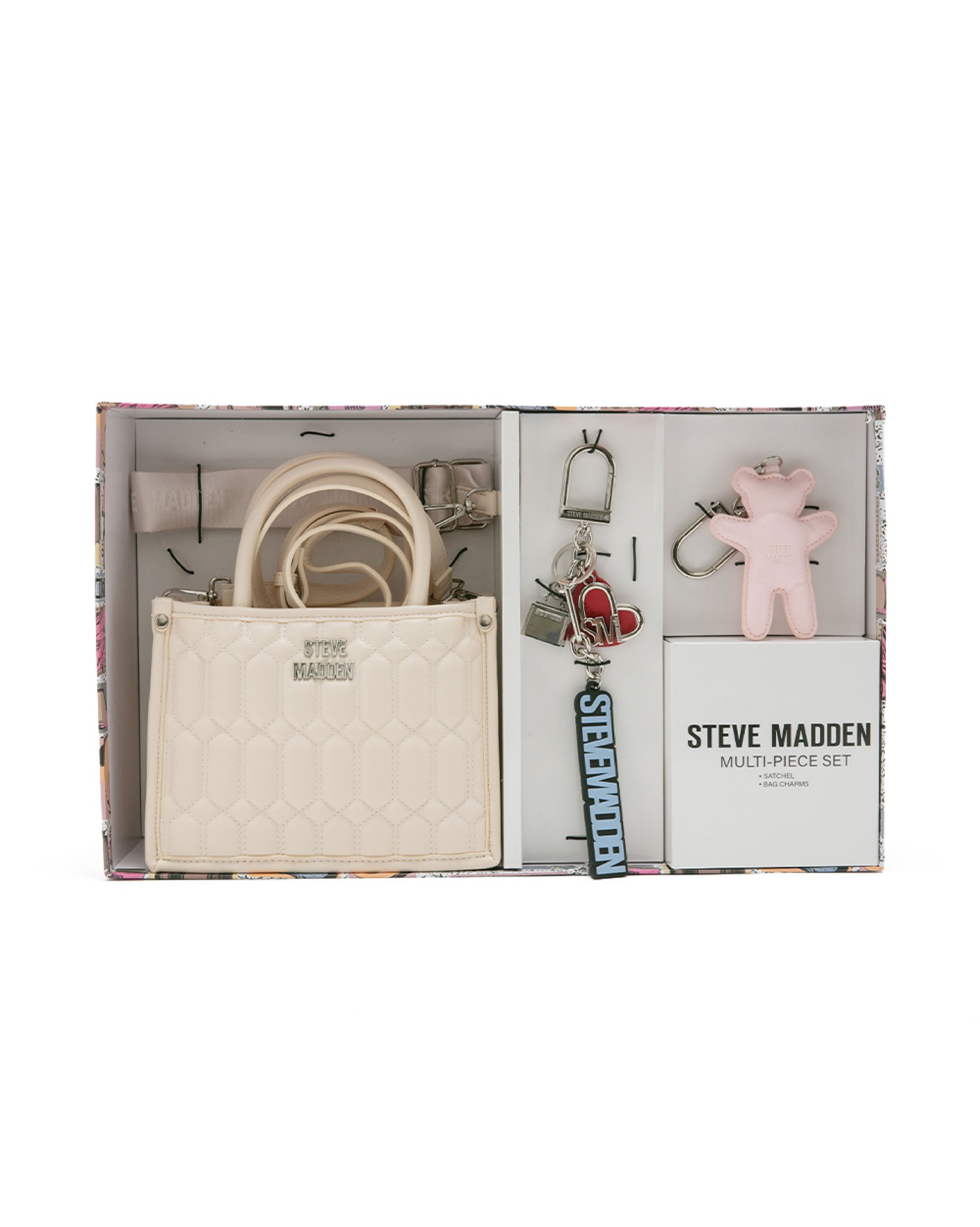 雙吊飾/格紋方形兩用包禮盒-米色