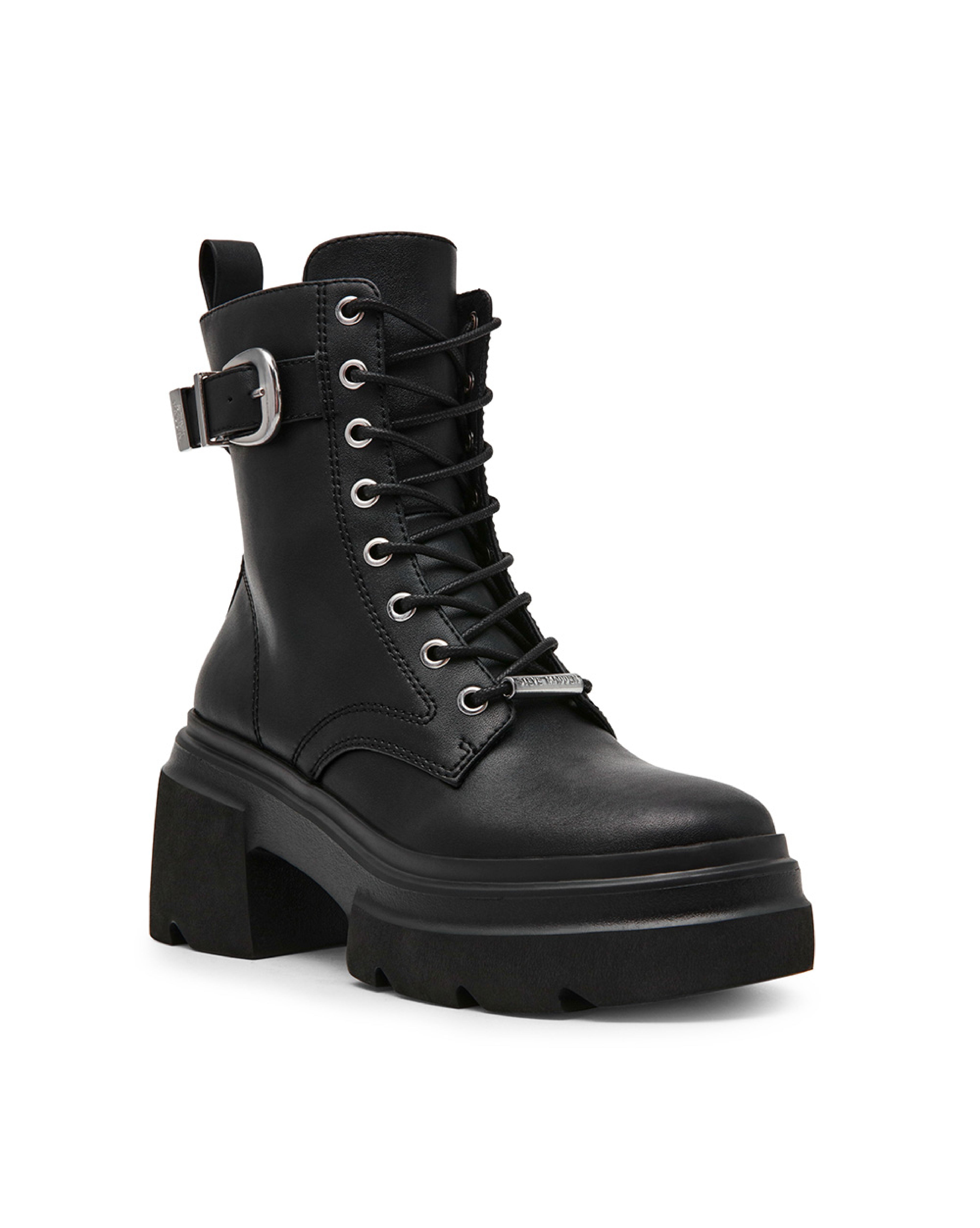 BRAKER 率性綁帶厚底短靴-黑色